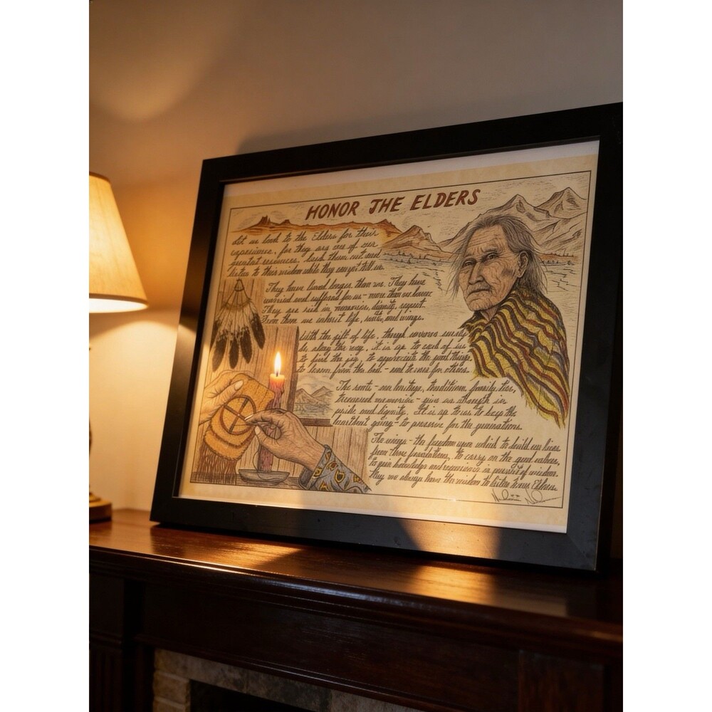 Signed Nakoma Honor The Elders Framed Art + Handwritten Artist Letter Rare Set
